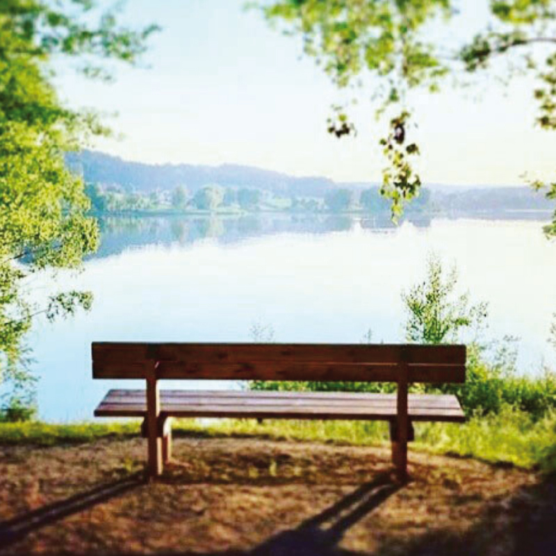 Parkbank vor dem idyllischen Igelsbachsee